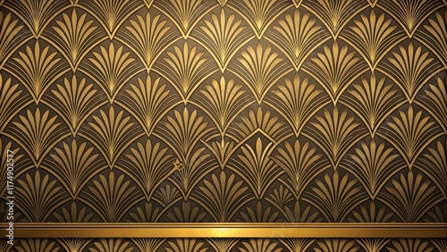Elegant Golden Art Deco Fan Pattern Wall Decor with Subtle Horizontal Band