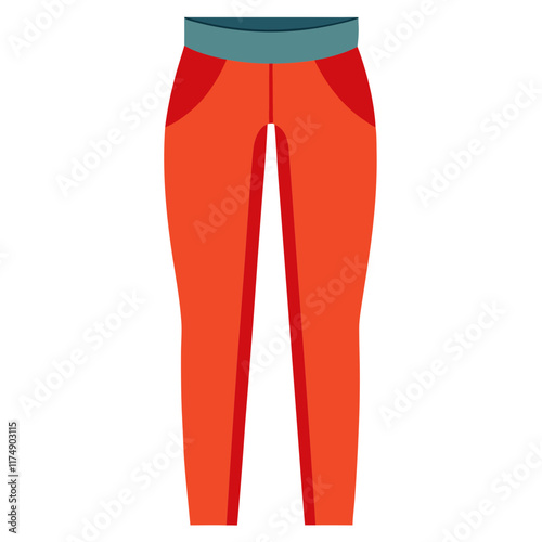 Orange Pants with Teal Waistband and Red Accents, Vector illustration of orange pants featuring a teal waistband and red pocket accents, ideal for modern, casual, and activewear fashion themes. 
