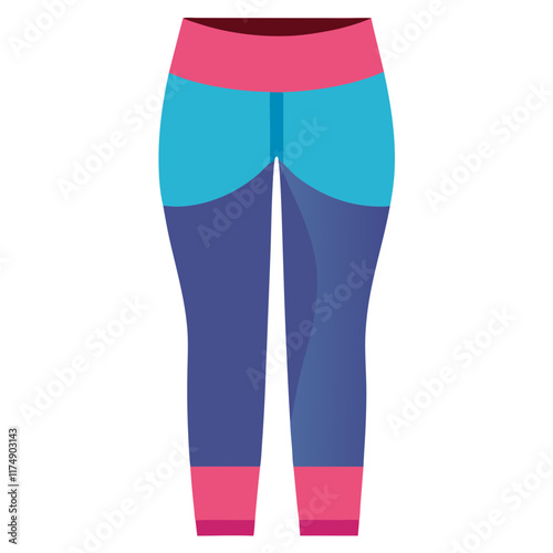 Colorful Athletic Leggings with Pink and Blue Panels, Vector illustration of athletic leggings featuring bold pink and blue color blocking, ideal for sportswear, workout, and activewear designs. 
