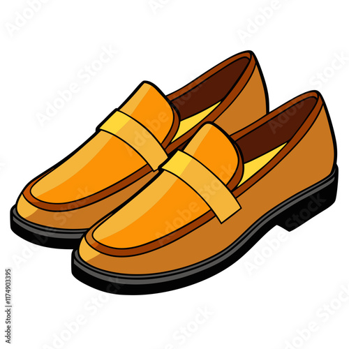 Orange and Brown Loafers with Black Soles, Vector illustration of stylish orange and brown loafers featuring sleek black soles and a vibrant color palette, perfect for footwear designs. 
