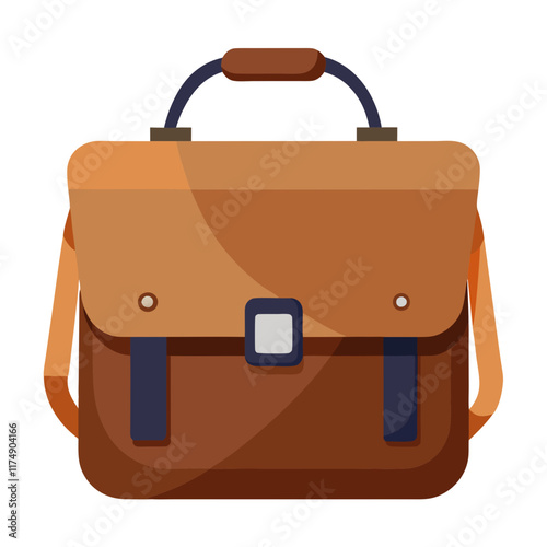 Two-Tone Brown Satchel Bag with Handle, Vector illustration of a two-tone brown satchel bag featuring a buckle closure, sturdy handle, and adjustable straps, ideal for everyday or formal use.  
