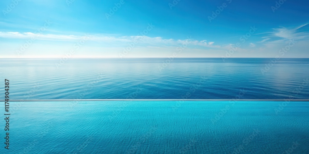 Obraz premium Serene Infinity Pool Merging Seamlessly with the Vast Ocean Horizon Under a Bright Sunny Sky