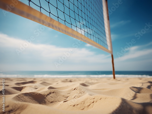 Beach volleyball and tennis net against a sandy background perfect for sport-themed designs