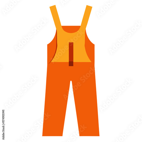 Orange overalls with yellow top section-Flat vector illustration of orange overalls featuring a yellow upper section and a minimalist design, perfect for casual and functional wear.
