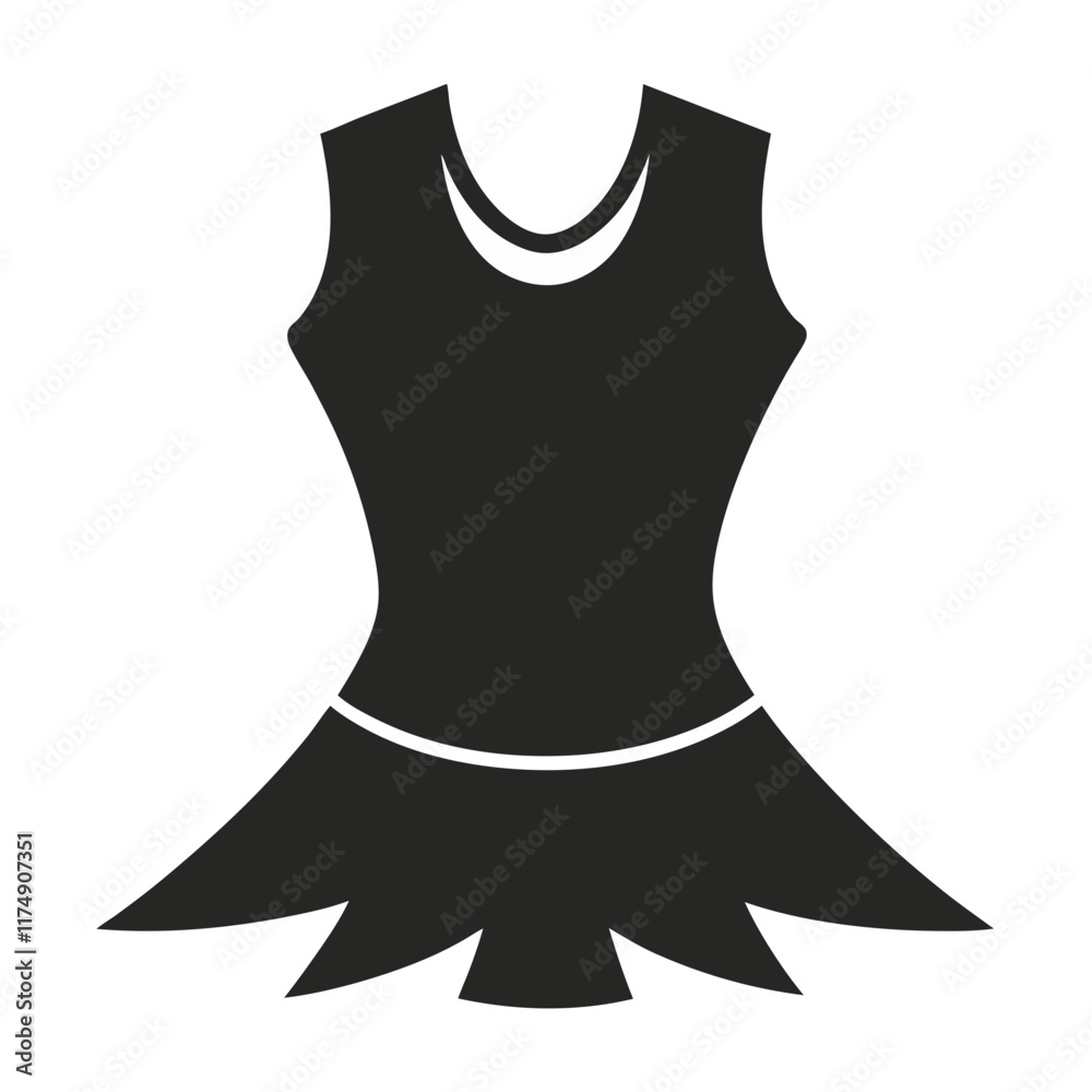 Black sleeveless dress silhouette illustration, Vector illustration of a black sleeveless dress silhouette with a fitted bodice and flared skirt, perfect for minimal and elegant designs.  
