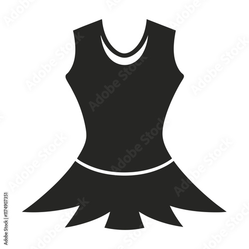 Black sleeveless dress silhouette illustration, Vector illustration of a black sleeveless dress silhouette with a fitted bodice and flared skirt, perfect for minimal and elegant designs.  
