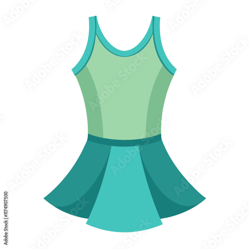 Green sleeveless dress illustration, Vector illustration of a sleeveless green dress with a fitted bodice and flared skirt, featuring a modern and stylish design.  
