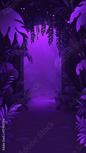 Ethereal Purple Tropical Path Mysterious Jungle Pathway at Night