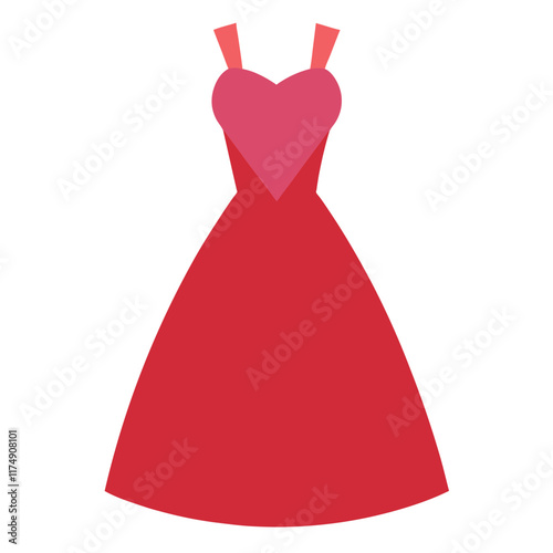 Red Gown with Heart-Shaped Bodice, Simple red gown featuring a heart-shaped pink bodice and straps, ideal for weddings, romantic events, or formal-themed designs.  
