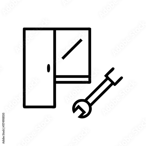 Small business Window repair service line art icon with wrench and window