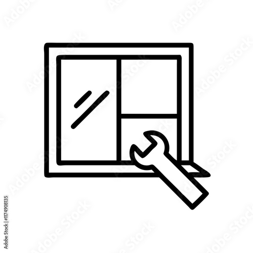 Small business Window installation services line art icon with wrench and window