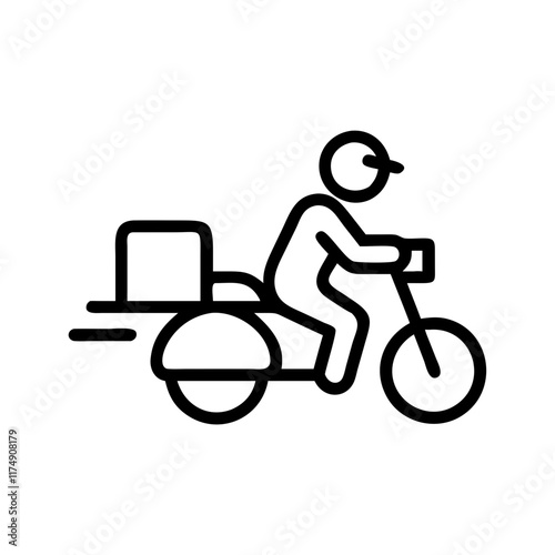 Small business Motorcycle courier line art icon with rider and delivery box