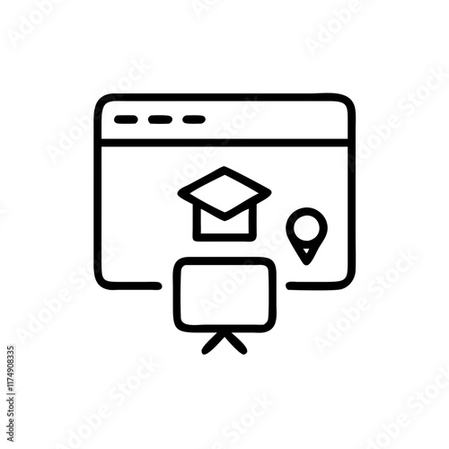 Small business Web design courses line art icon with browser and graduation cap