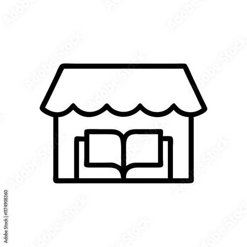 Small business Bookstore line art icon with open book and storefront
