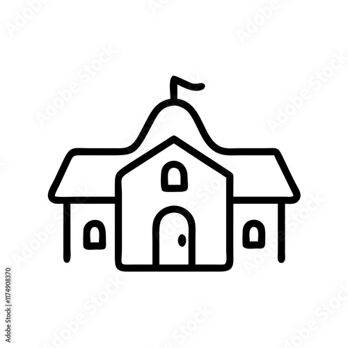 Small business Private school line art icon with building and flag