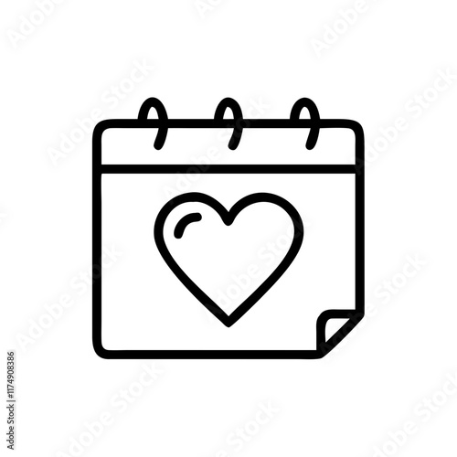 Small business Wedding planning line art icon with calendar and heart