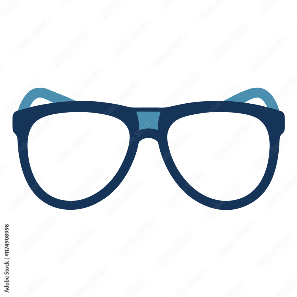 Fototapeta premium Stylish Blue Eyeglasses Icon, A flat-style illustration of fashionable blue eyeglasses with a modern design, perfect for vision, eyewear, or accessory-related themes. 