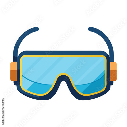 Safety Goggles Flat Illustration, Flat-style illustration of bright orange and blue safety goggles, ideal for protective gear, industrial use, or outdoor activities.  