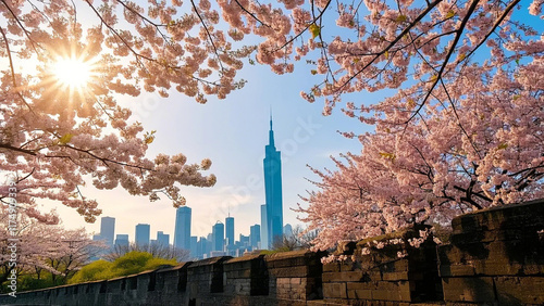 Cherry blossoms are in full bloom at Xuanwumen Scenic Area in Nanjing, Jiangsu, China photo