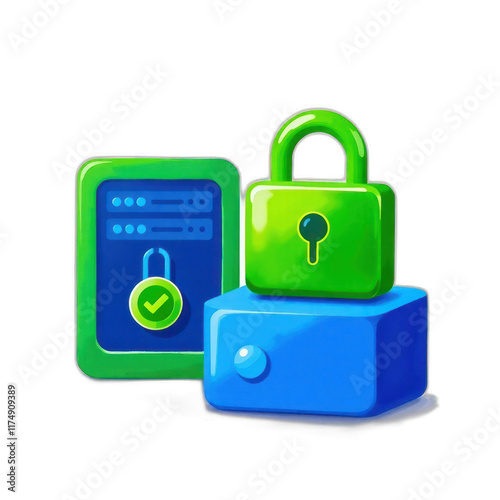 Secure data server, digital protection, online safety, system security,  illustration.