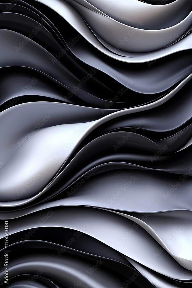 Obraz premium Abstract Waves in Black and Silver Textures