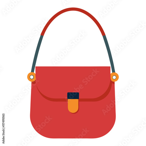 Minimalist Red Handbag with Flap Closure, Flat vector illustration of a minimalist red handbag featuring a flap closure and simple handle, ideal for modern and casual fashion designs.  
