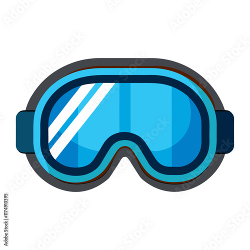 Blue Ski Goggles with Adjustable Strap, Flat vector illustration of blue ski goggles featuring reflective lenses and an adjustable strap, ideal for winter sports and outdoor activities.  
