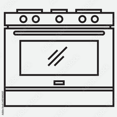 Outline drawing of an oven and stove, kitchen equipment. Modern cooking appliance isolated on white background.