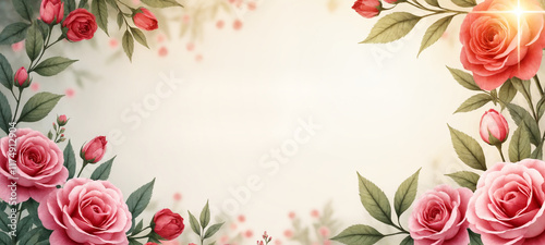 Red roses and green leaves with decorative floral frame, Bachelorette