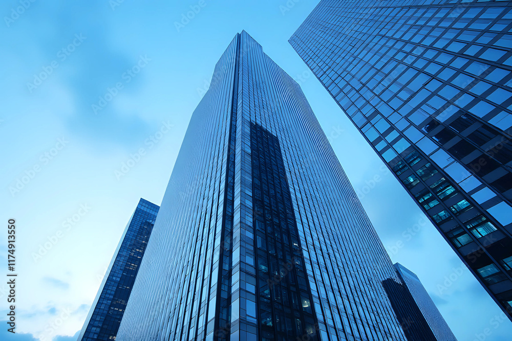 Windows of Skyscraper Business Office with blue sky, Corporate building in city Windows of Skyscraper Business Office with blue sky, Corporate building in city