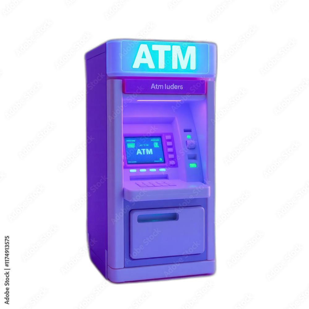 Neon-lit ATM machine at night, financial transaction, city background, website illustration. Neon-lit ATM machine at night, financial transaction, city background, website illustration.