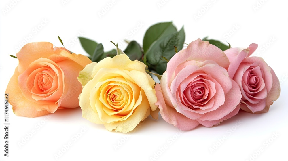 Naklejka premium A tender rose flower border with pastel tones, arranged on a simple white background for Valentines themes.