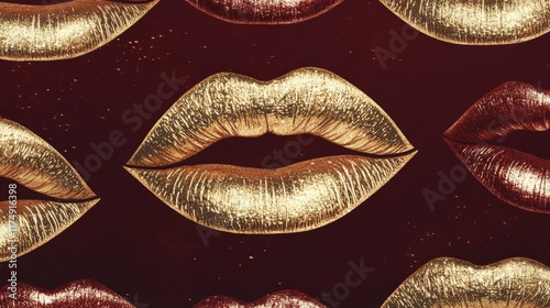 Golden and Red Lips Pattern Abstract Art photo