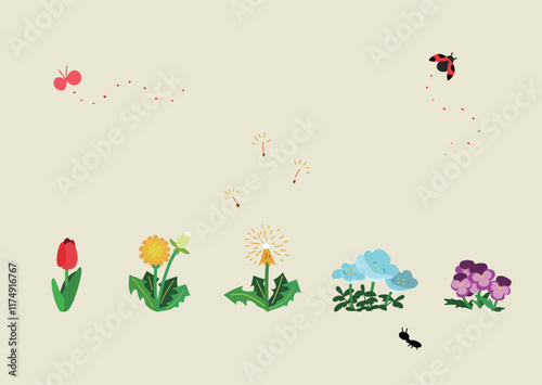 春の花のかわいい手描きイラスト