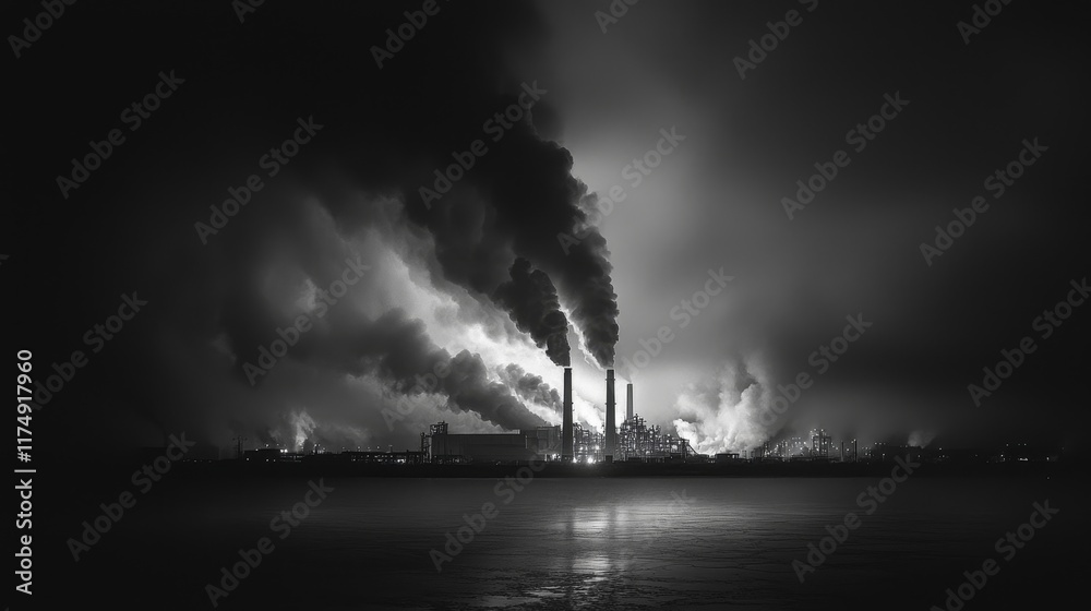 Industrial Power Plant Emitting Smoke: A Stark Representation of Climate Change Industrial Power Plant Emitting Smoke: A Stark Representation of Climate Change