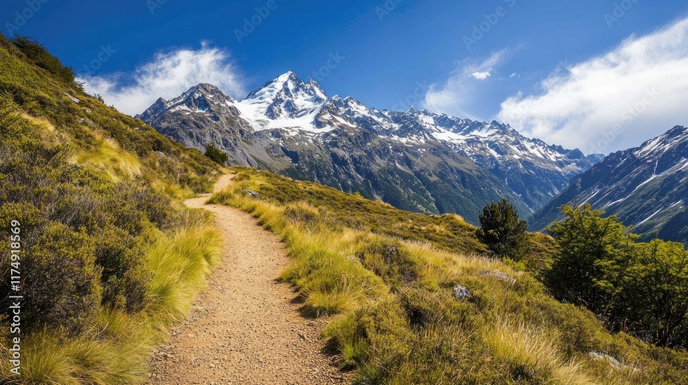 Naklejka premium Mountain Trail Leading to Majestic Peaks