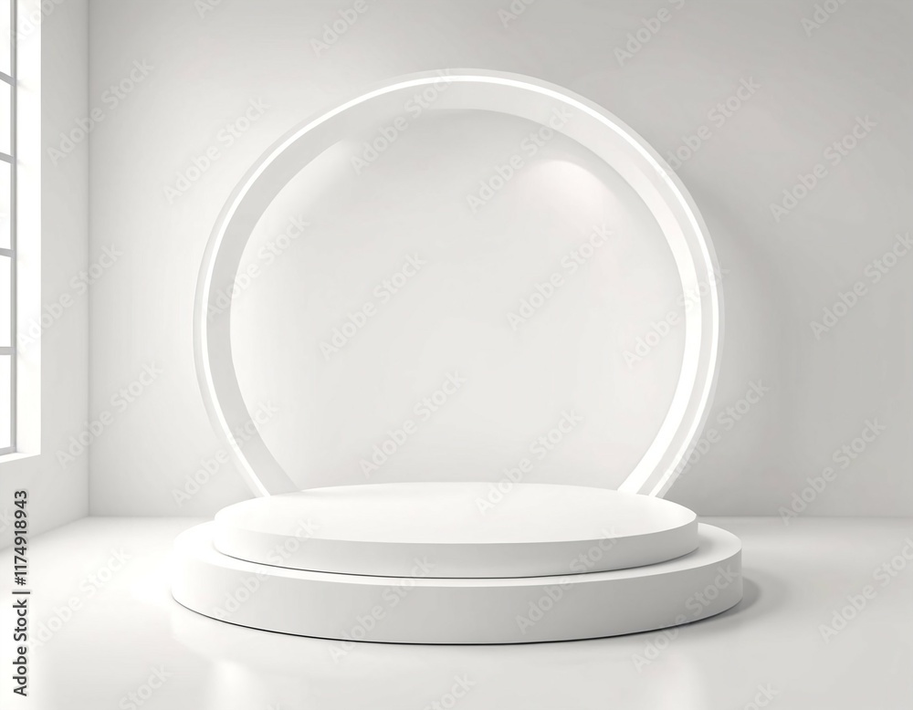 Empty podium on a white background, featuring a cylindrical stand, ideal for showcasing products in a 3D rendering. Empty podium on a white background, featuring a cylindrical stand, ideal for showcasing products in a 3D rendering.