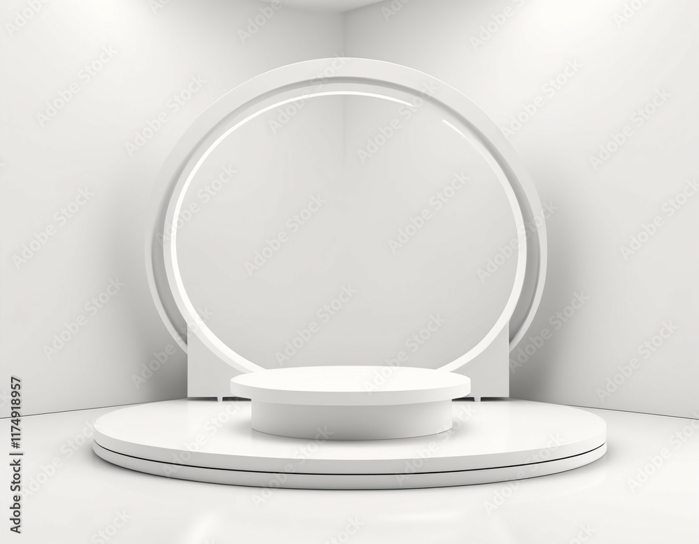 Empty podium on a white background, featuring a cylindrical stand, ideal for showcasing products in a 3D rendering. Empty podium on a white background, featuring a cylindrical stand, ideal for showcasing products in a 3D rendering.