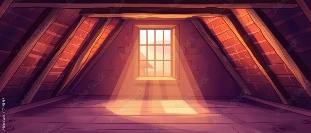 Fototapeta premium Dusty attic filled with forgotten memories and beams of sunlight illuminating the space