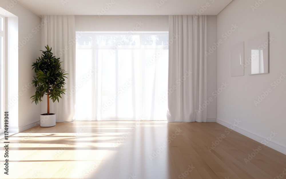 Obraz premium Minimalistic Empty Living Room with Wooden Flooring and Natural Light