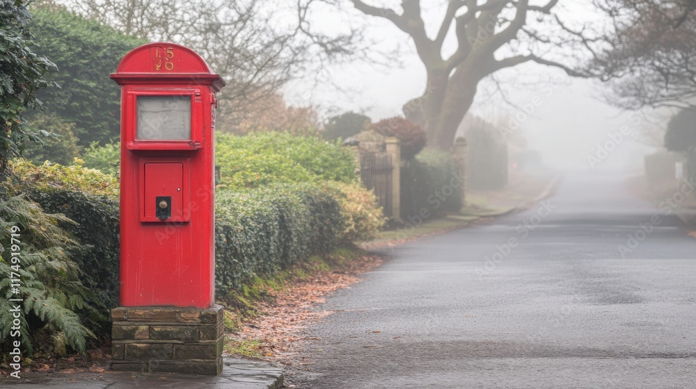 Historic red mailbox stands prominently on a British street, symbolizing timeless communication and cultural heritage. Historic red mailbox stands prominently on a British street, symbolizing timeless communication and cultural heritage.