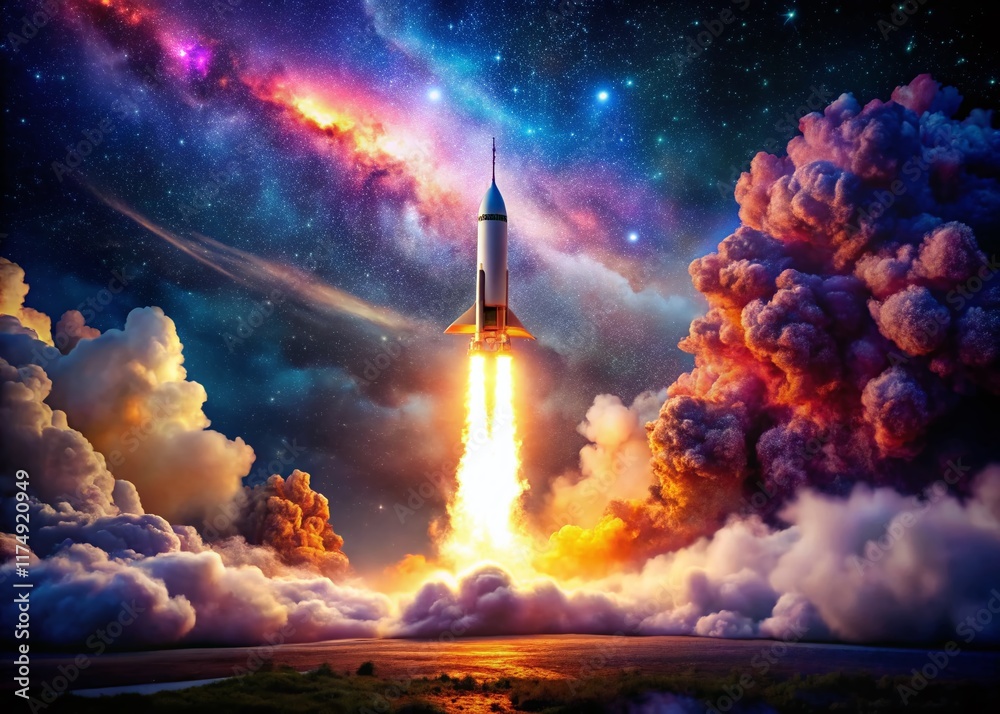 Obraz premium Majestic Rocket Launch: Space Exploration Adventure, Cosmic Journey