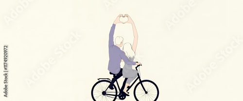 there is a drawing of a man riding a bike with a woman on it. photo