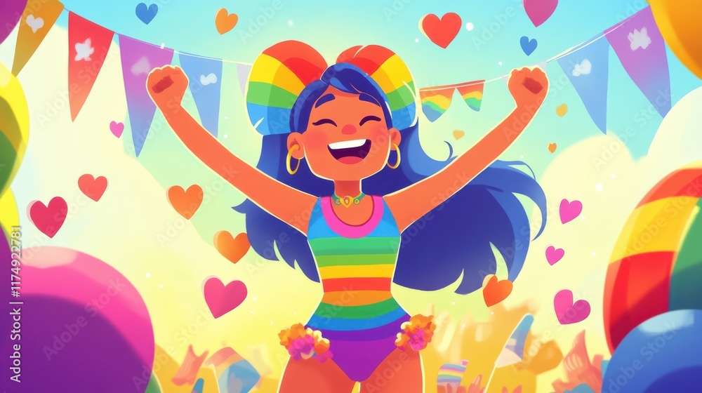 Joyful Celebration Rainbow Girl Pride Parade Festive Illustration Joyful Celebration Rainbow Girl Pride Parade Festive Illustration