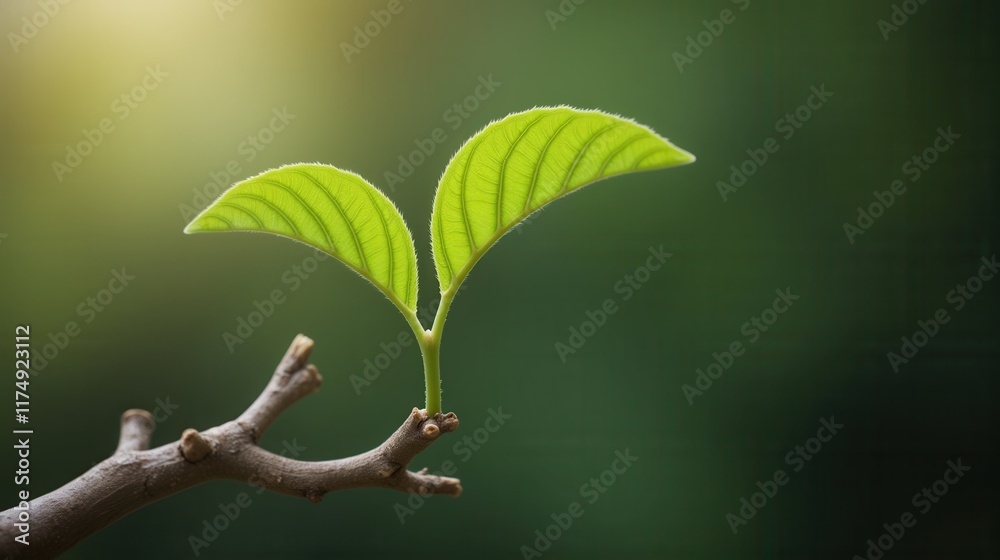 Fresh Green Leaves Growing on Branch with Soft Natural Background Fresh Green Leaves Growing on Branch with Soft Natural Background
