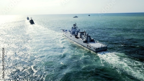 drone view - fleet in battle formation