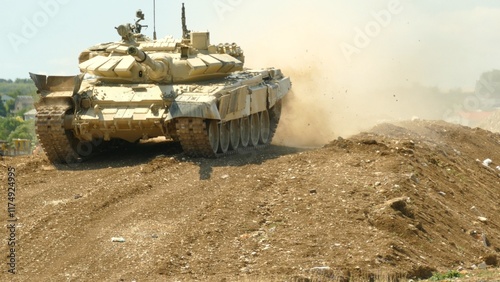 heavy tank moves off-road