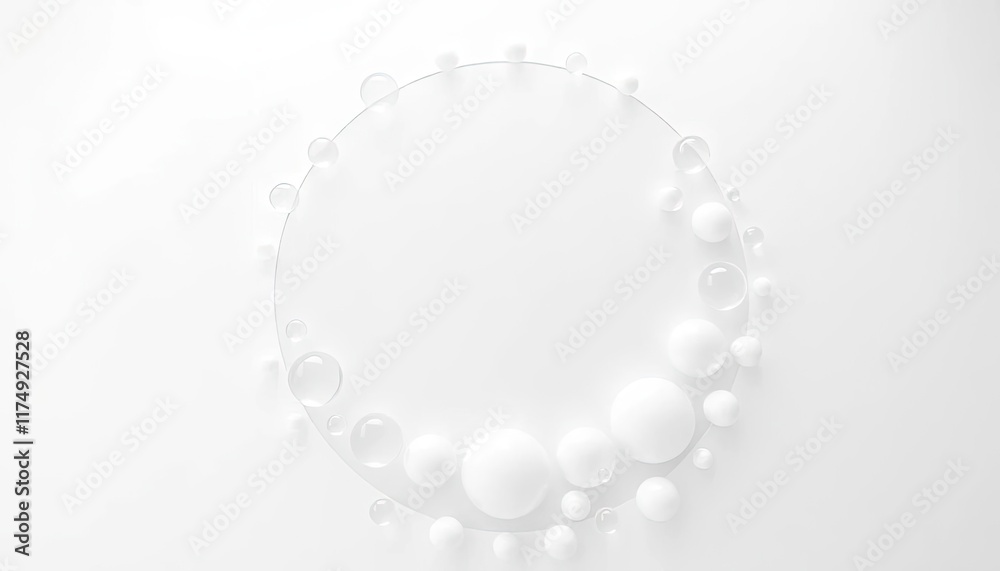 White spheres frame, empty space, abstract background, for product placement, promotional material White spheres frame, empty space, abstract background, for product placement, promotional material