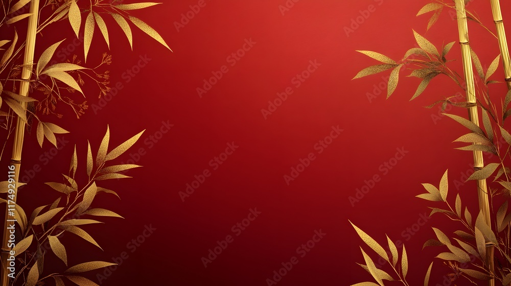 A minimalist card design with golden calligraphy, bamboo frames, and a subtle red gradient background A minimalist card design with golden calligraphy, bamboo frames, and a subtle red gradient background