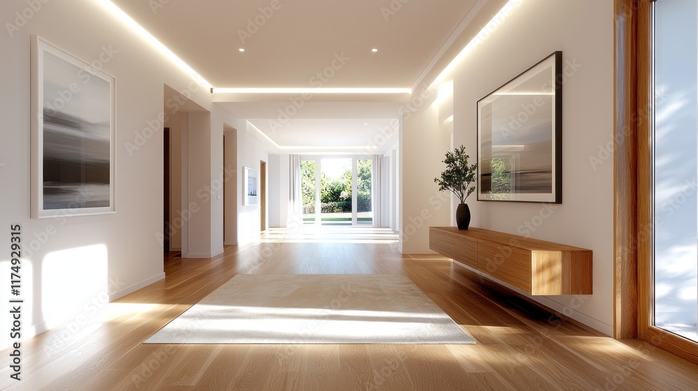 Obraz premium Modern Hallway in Bright Contemporary Space with Natural Light and Minimal Decor